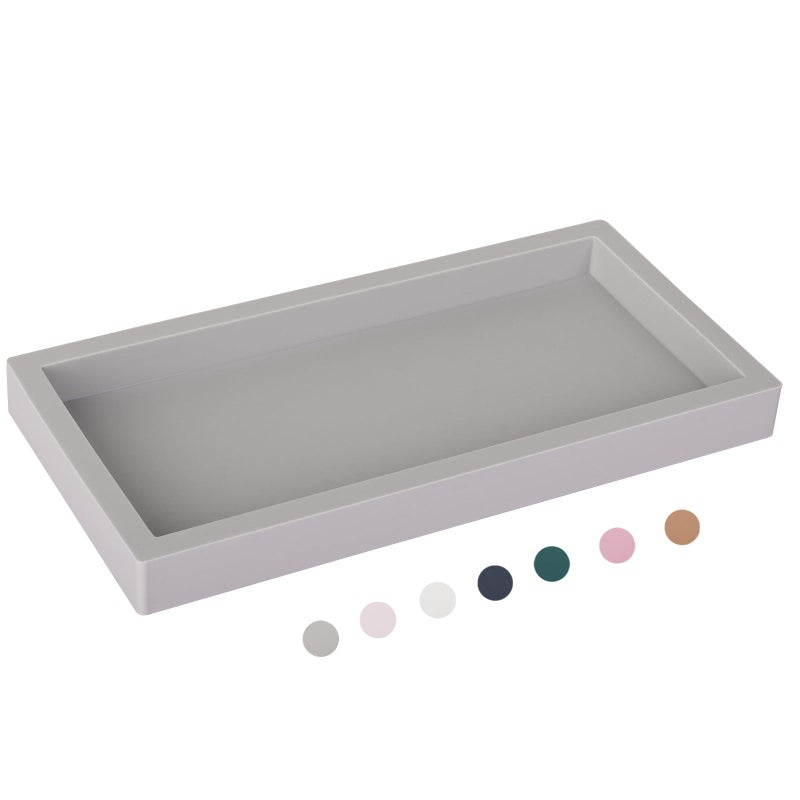 Heagoale Bathroom Tray, Small Vanity Tray Silicone Soap Dish Sponge Holder Kitchen Sink Organizer Bathroom Accessories for Countertop, Toilet, Shower - Light Grey - Image 1
